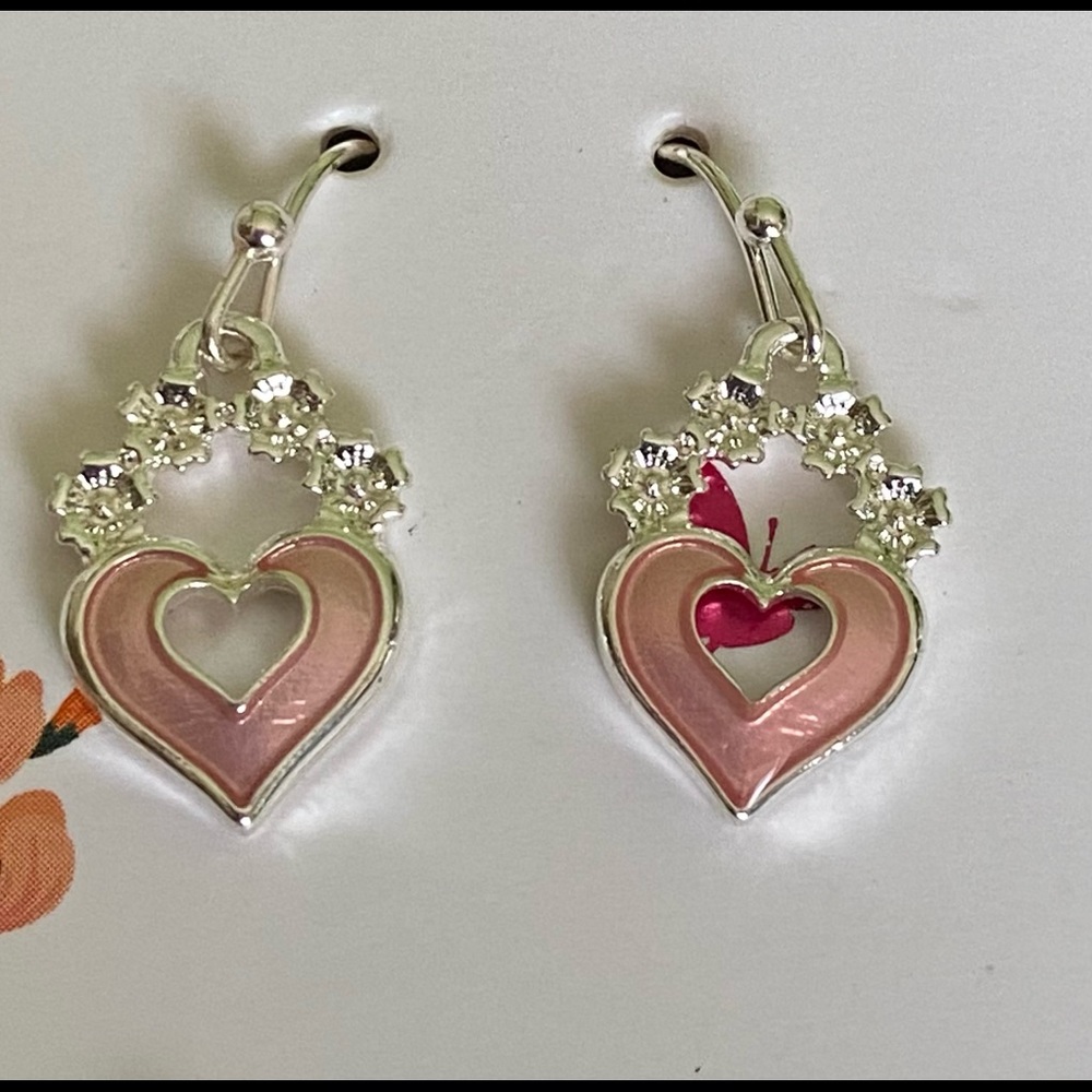 Hollow Out Heart Drop Pink Earrings